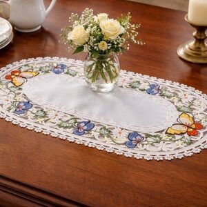 Butterfly Lace Table Oval Floral‎ Embroidered Cutout Doily 100% Polyester